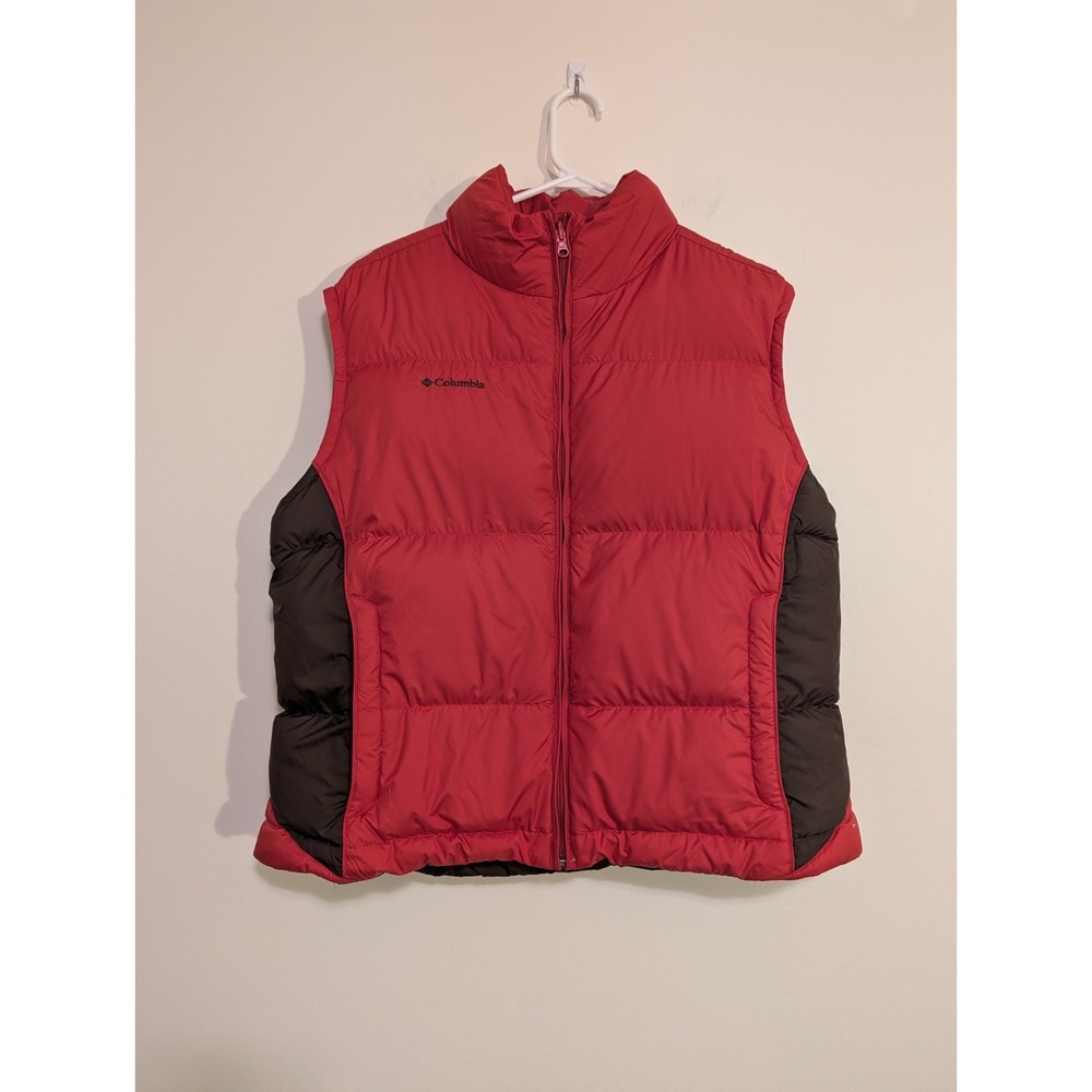 Columbia Women's Size XL Reversible Down Winter Puffer Vest Full Zip Red Brown